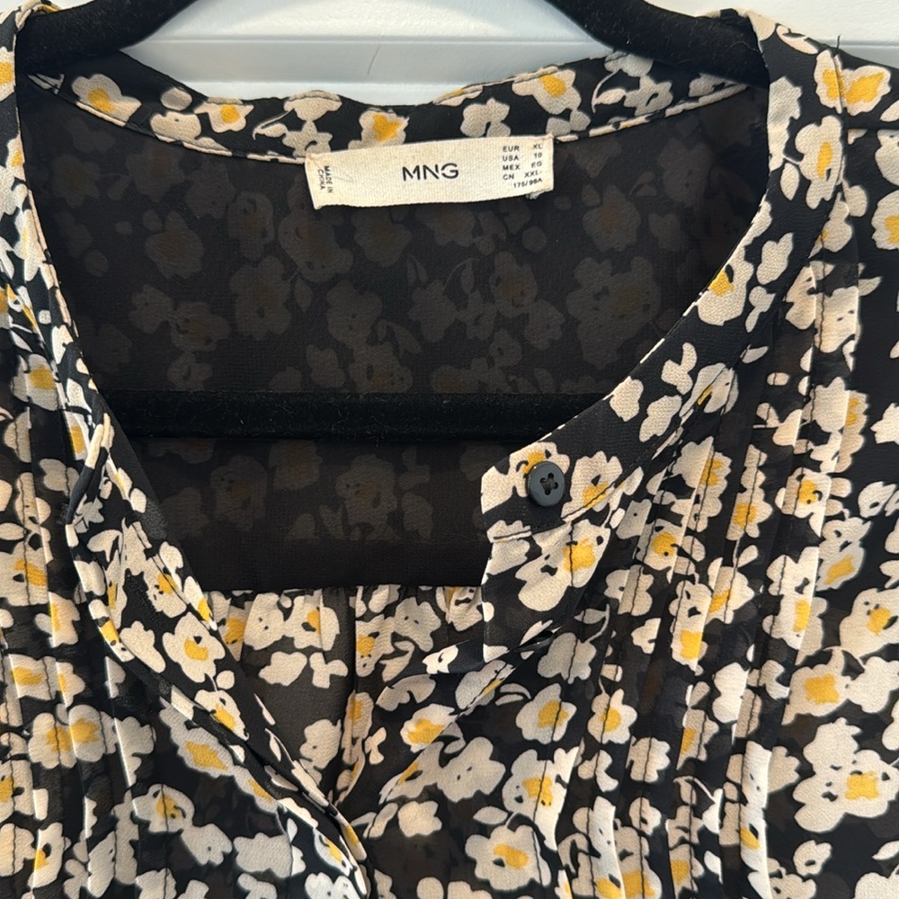 Mng mango button down black white yellow blouse top shirt - Picture 2 of 5